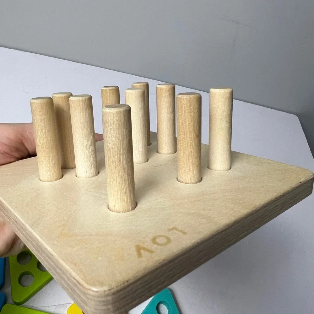 Lovevery Wooden Geometric Peg Puzzle Toddler Multicolor Montessori Stacker Toy